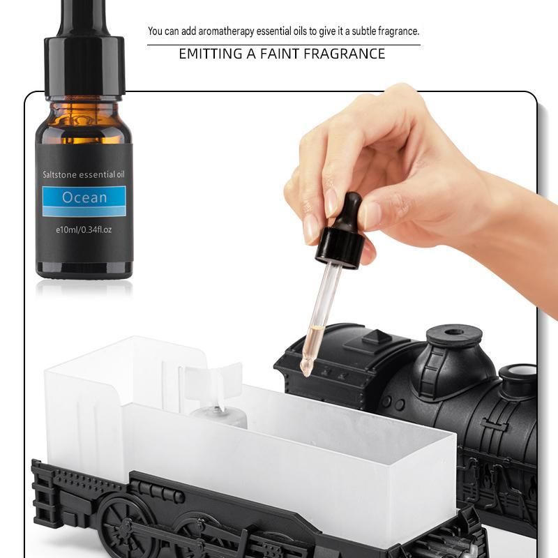 Black Retro Train Aromatherapy Humidifier - 300ml Ultrasonic Cool Mist Diffuser with Jellyfish Smoke Ring Led Night