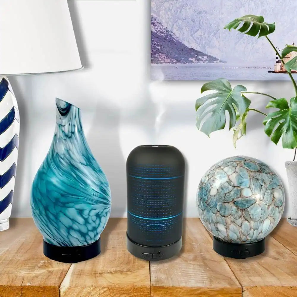 Decorative blue and black diffuser.