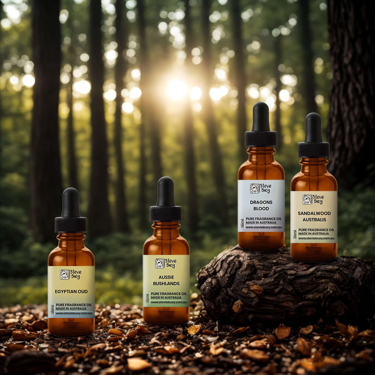 Amber &amp; Woody Aroma Oil Set (4 × 15ml) - by Stevie Buoy