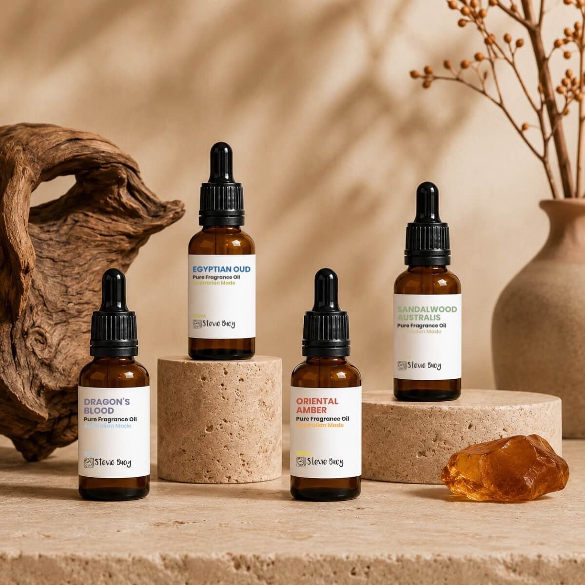 Amber-woody Fragrance Oil Set, 4 x 30ml - by Stevie Buoy