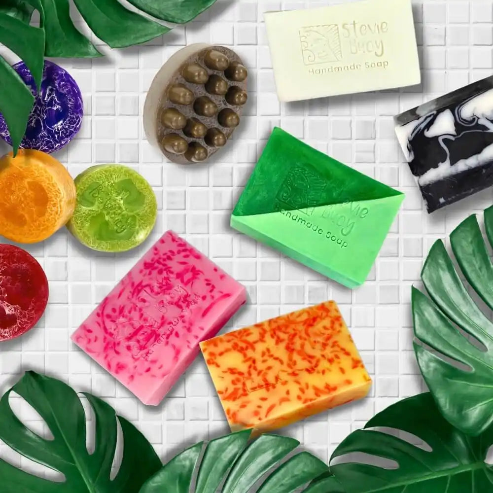 Assorted handmade soaps.