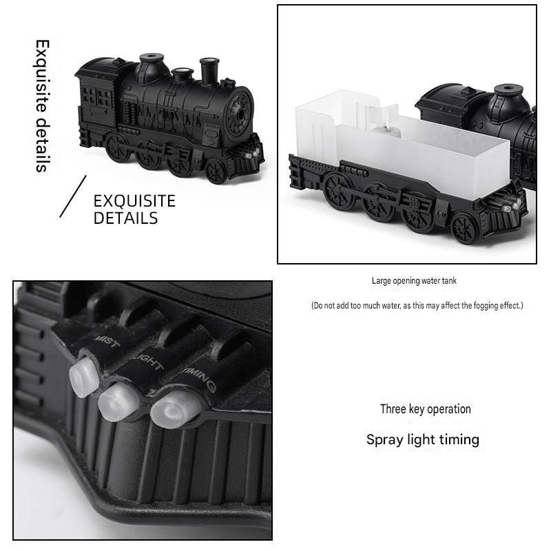 Black Retro Train Aromatherapy Humidifier - 300ml Ultrasonic Cool Mist Diffuser with Jellyfish Smoke Ring Led Night