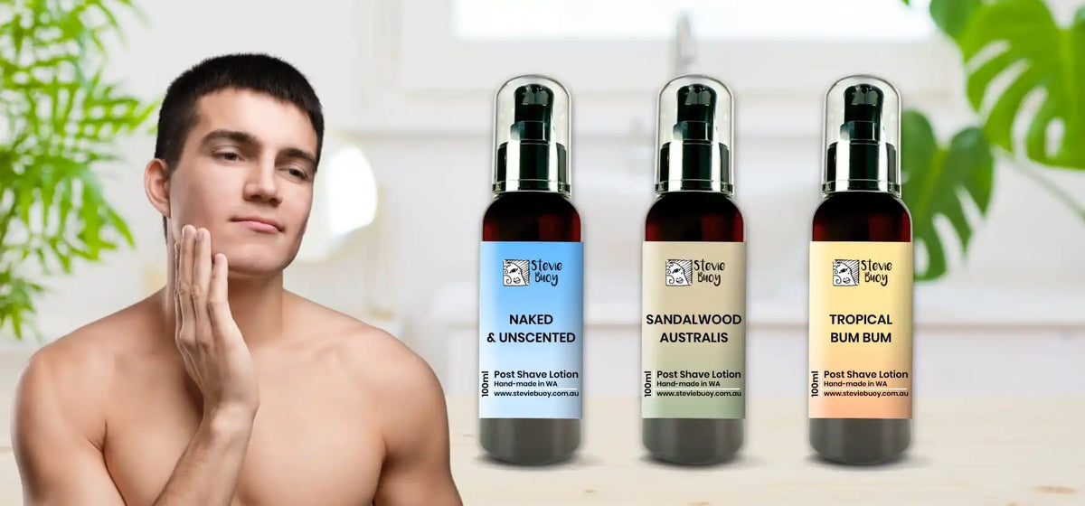 Bottles of post-shave lotion.