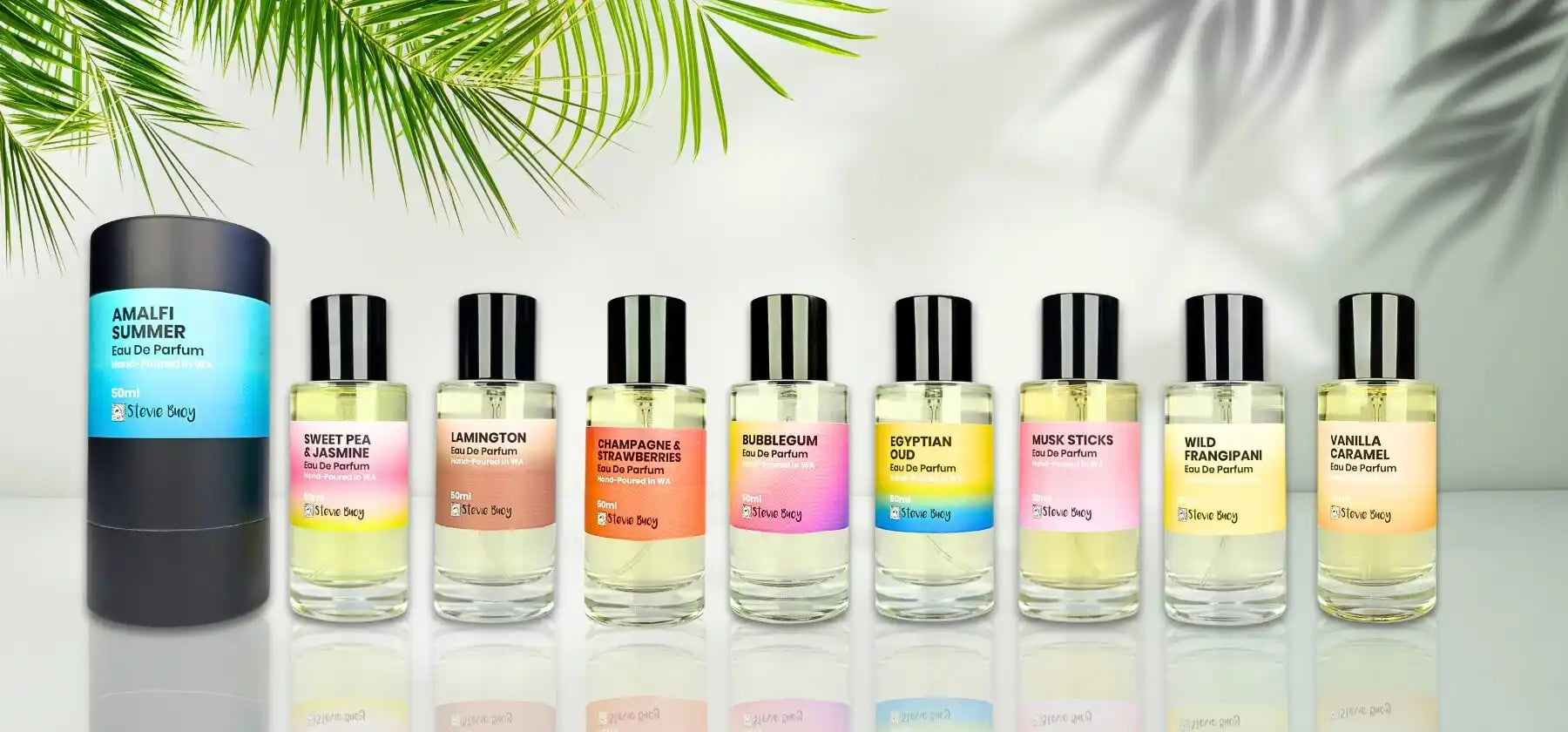 Collection of perfume bottles.