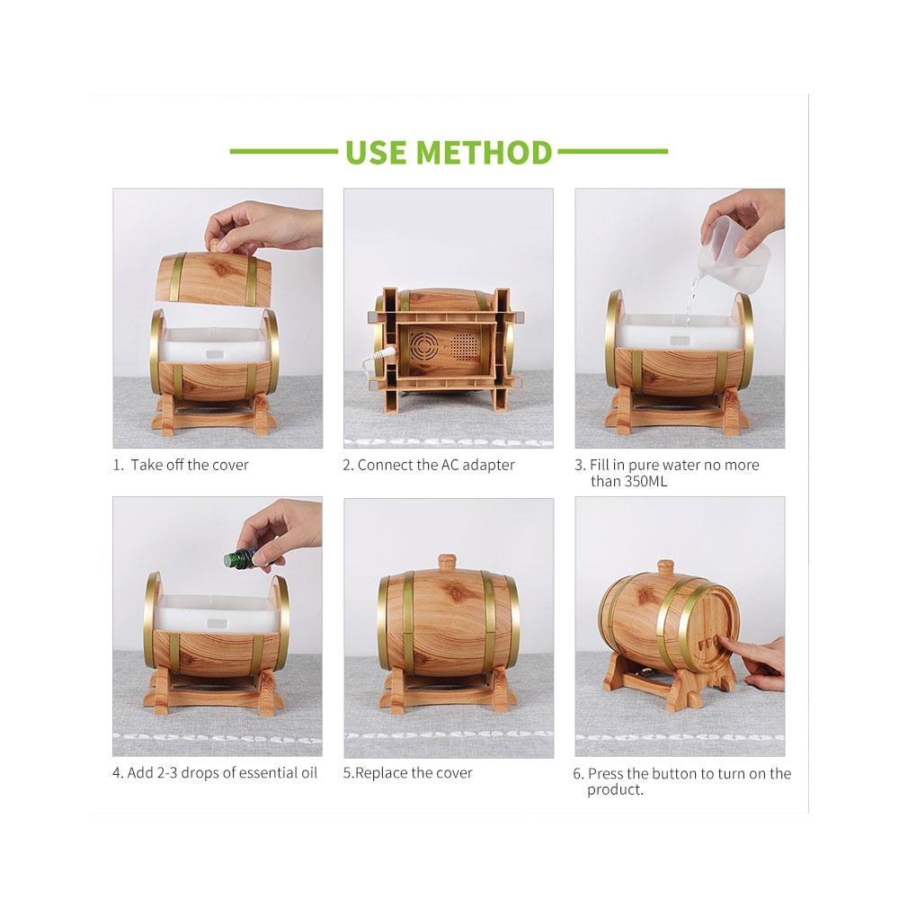 Essential Oil Aroma Diffuser - 350ml Barrel Wood Ultrasonic Air Mist Humidifier - by Stevie Buoy