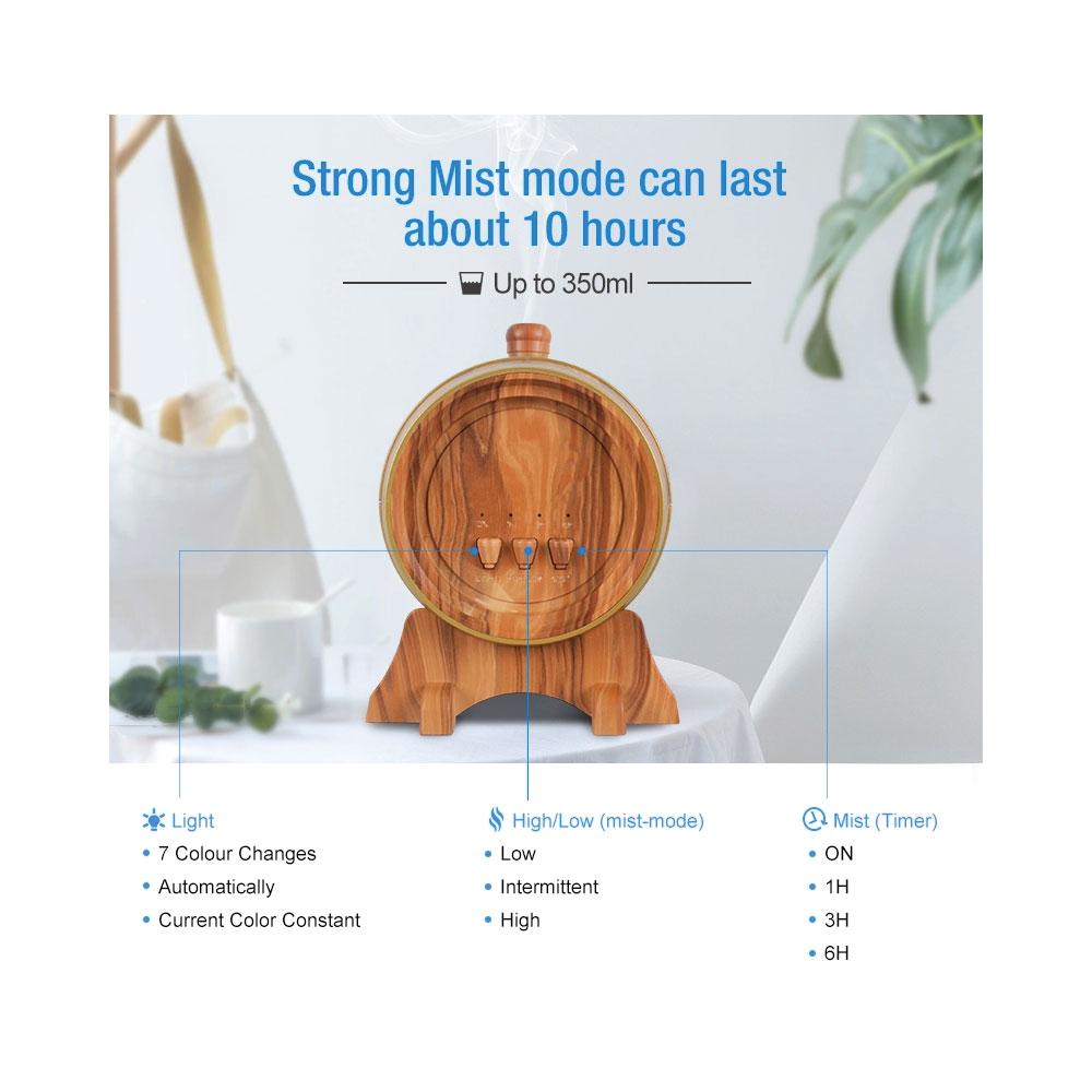 Essential Oil Aroma Diffuser - 350ml Barrel Wood Ultrasonic Air Mist Humidifier - by Stevie Buoy