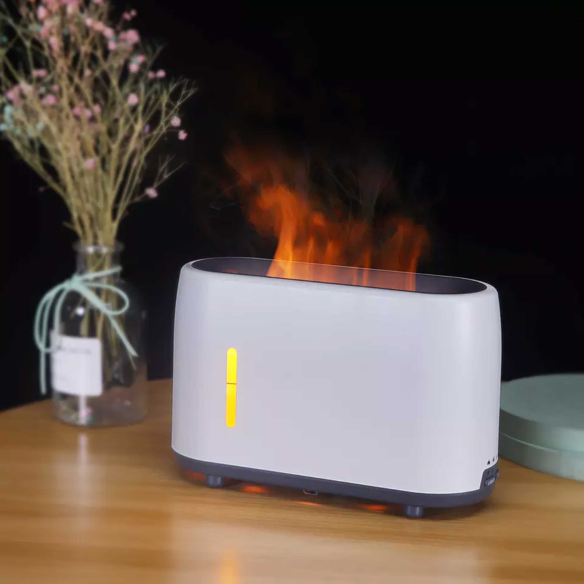 Essential Oil Aroma Diffuser and Remote White 240ml Flame Fire Style Air Humidifier by Stevie Buoy