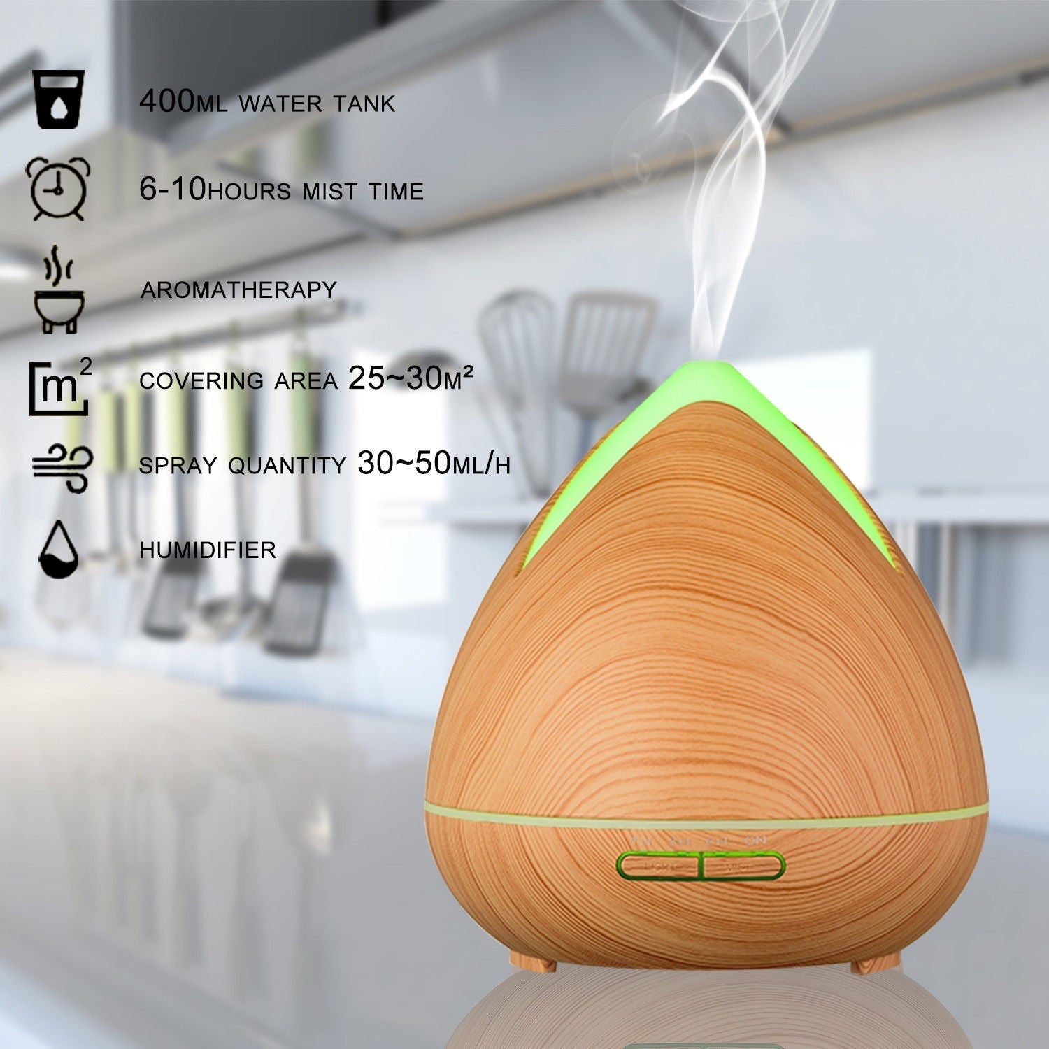 Essential Oils Ultrasonic Aromatherapy Diffuser Air Humidifier Purify 400ml - Light Wood - by Stevie Buoy