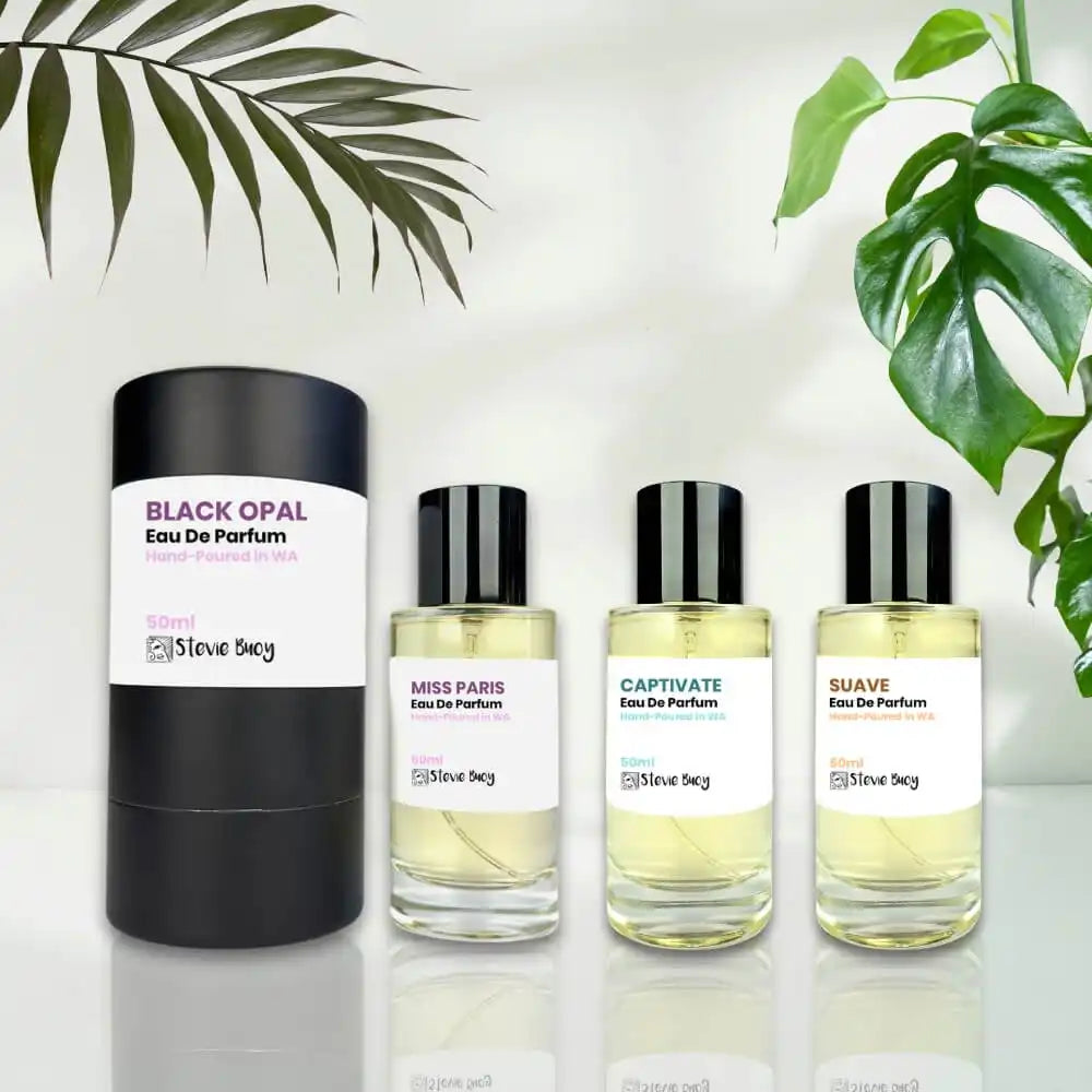 Four perfume bottles.