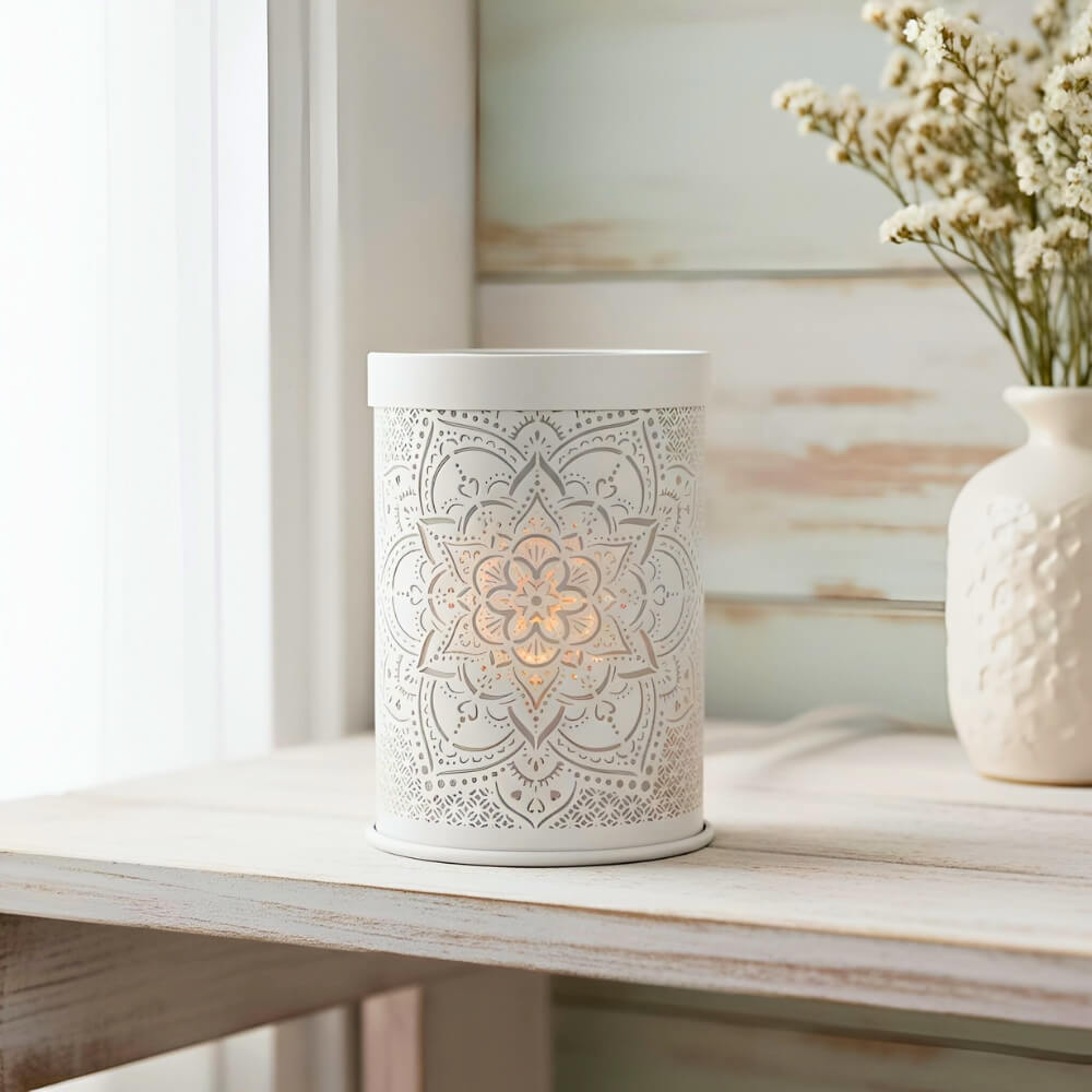 Mandala Flower Metal Wax Warmer - White - by Stevie Buoy