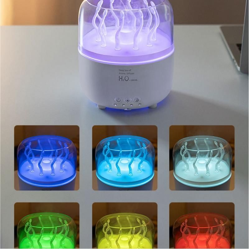 White Jellyfish Aroma Diffuser Humidifier Led Night Light 280ml Usb Essential Oil Diffuser with 3 Timing Modes Color