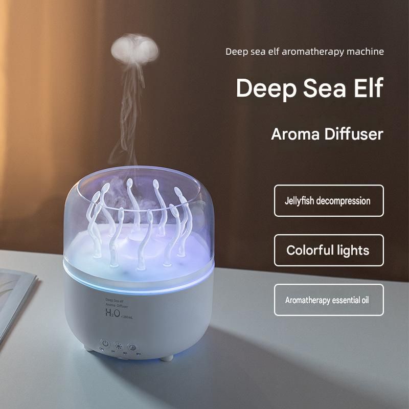 White Jellyfish Aroma Diffuser Humidifier Led Night Light 280ml Usb Essential Oil Diffuser with 3 Timing Modes Color
