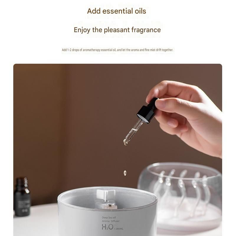 White Jellyfish Aroma Diffuser Humidifier Led Night Light 280ml Usb Essential Oil Diffuser with 3 Timing Modes Color